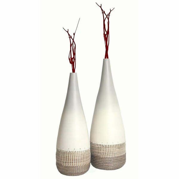 Colocar Spun Bamboo & Coiled Seagrass Patterned Vase, White - Set of 2 CO3184533